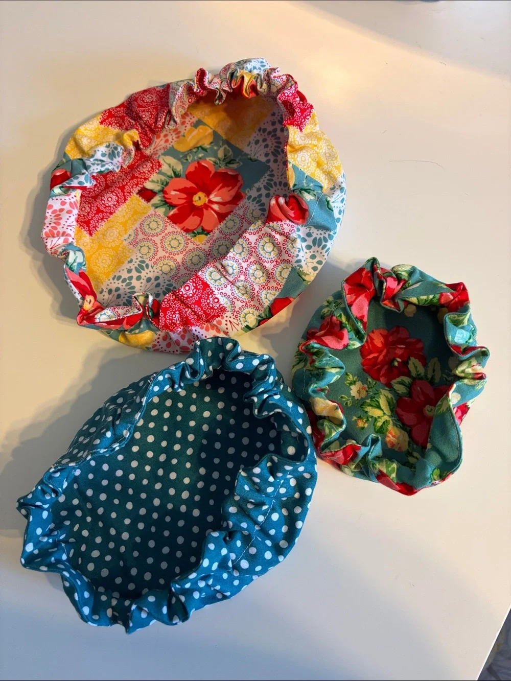 Pioneer Women Floral & Teal Reusable Fabric Bowl Cover Set - Elastic Stretch Top
